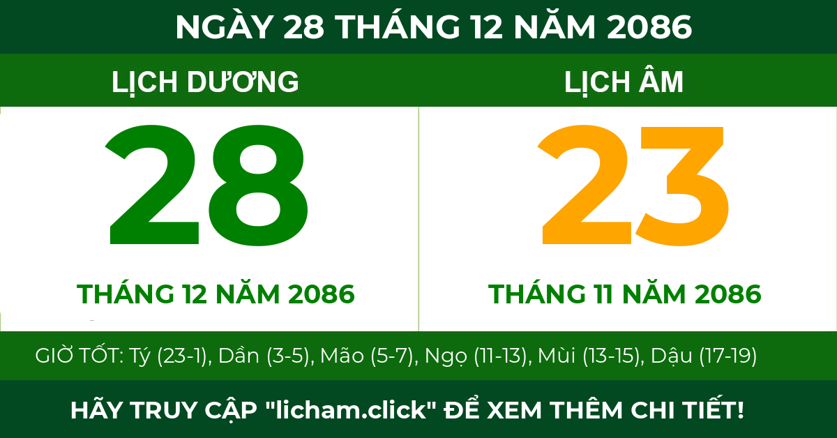 lịch âm ngày 28 tháng 12 năm 2086