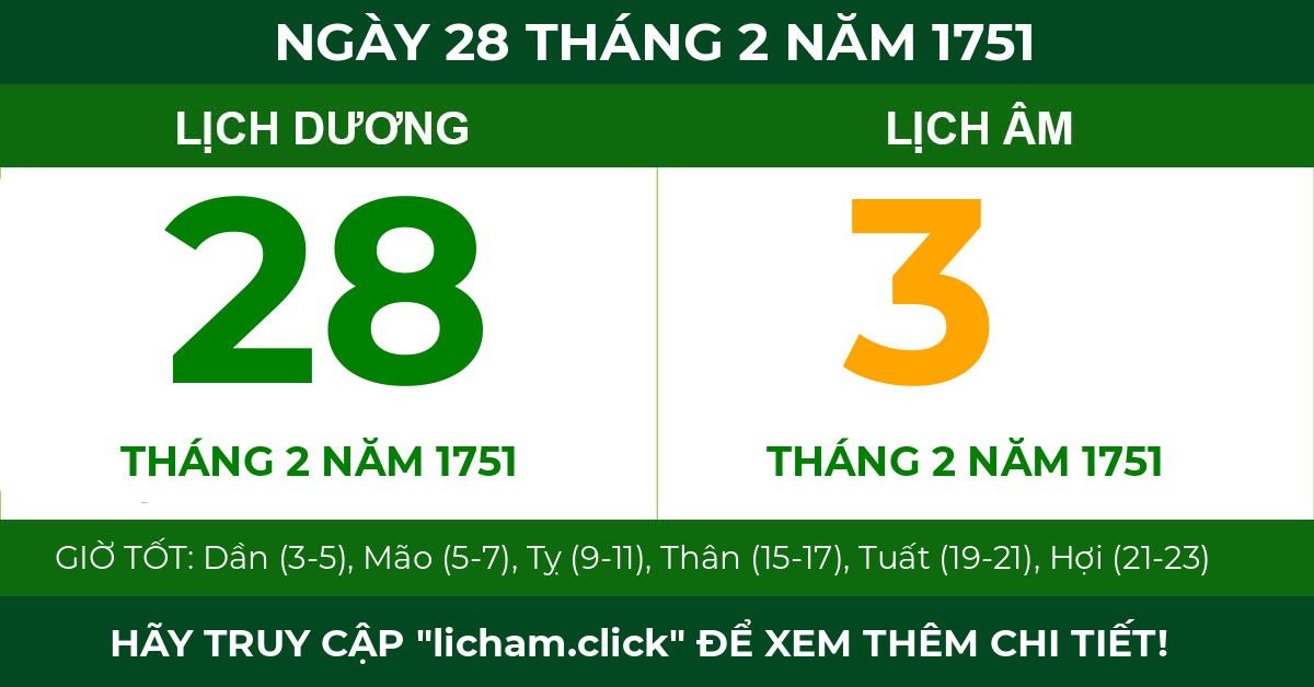 lịch âm ngày 28 tháng 2 năm 1751
