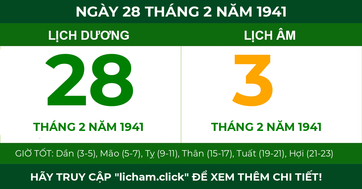 lịch âm ngày 28 tháng 2 năm 1941