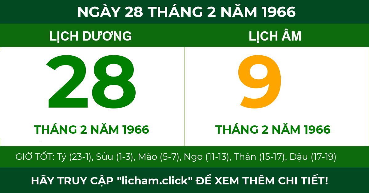 lịch âm ngày 28 tháng 2 năm 1966