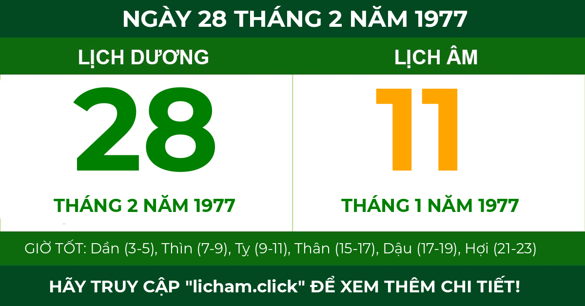 lịch âm ngày 28 tháng 2 năm 1977