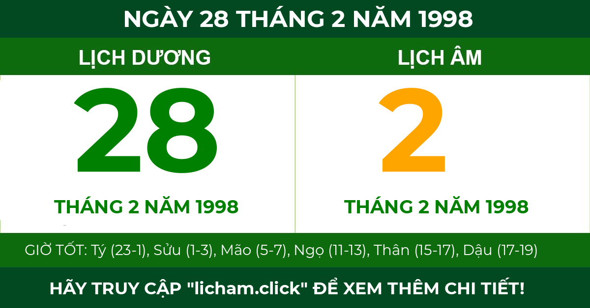 lịch âm ngày 28 tháng 2 năm 1998