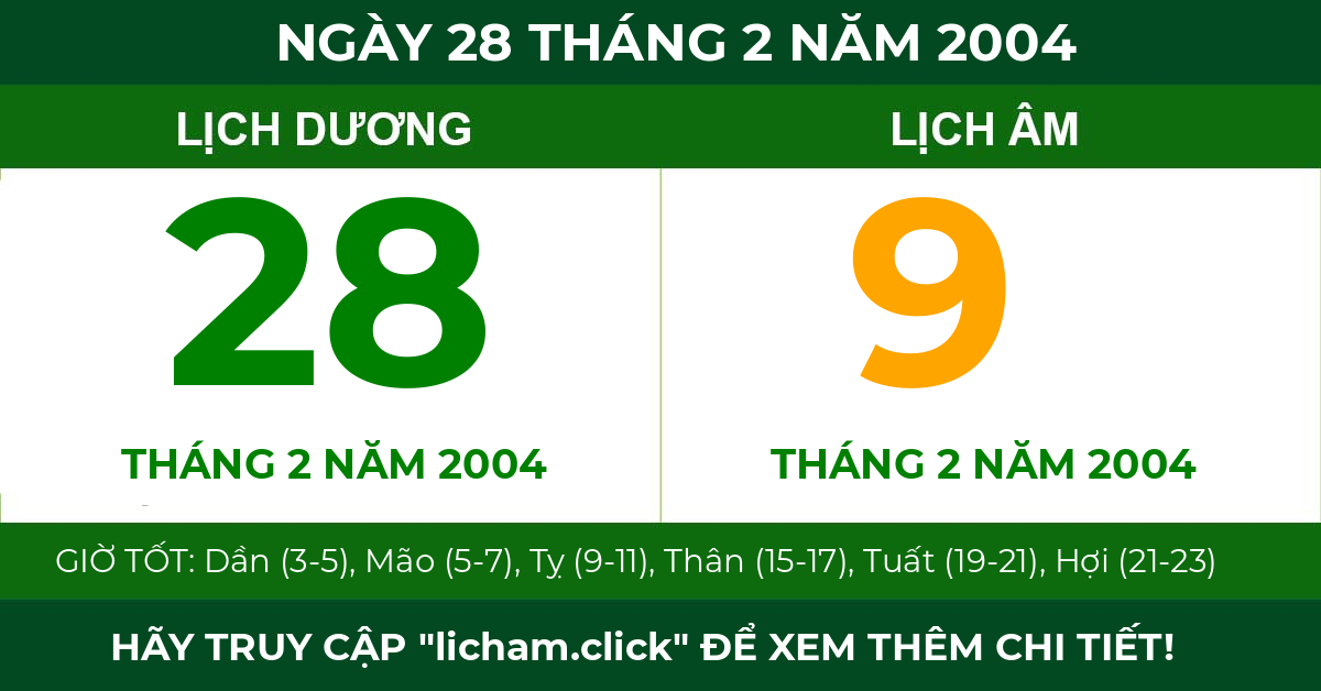 lịch âm ngày 28 tháng 2 năm 2004