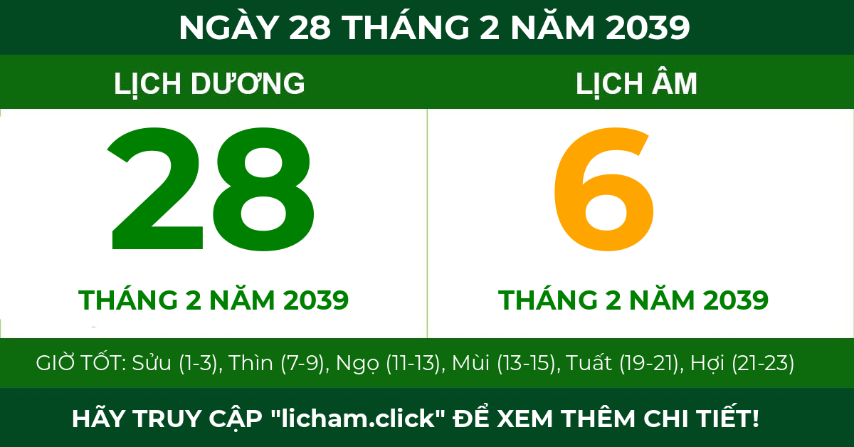 lịch âm ngày 28 tháng 2 năm 2039