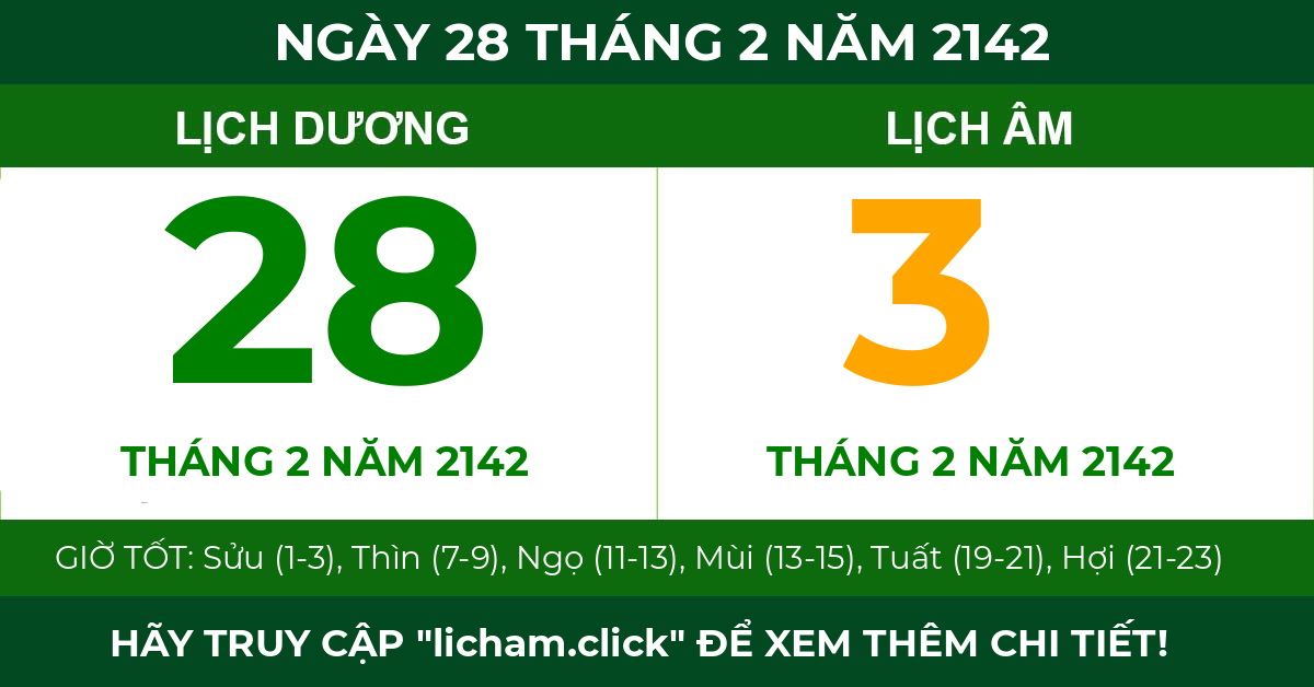 lịch âm ngày 28 tháng 2 năm 2142