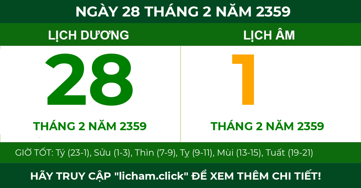 lịch âm ngày 28 tháng 2 năm 2359