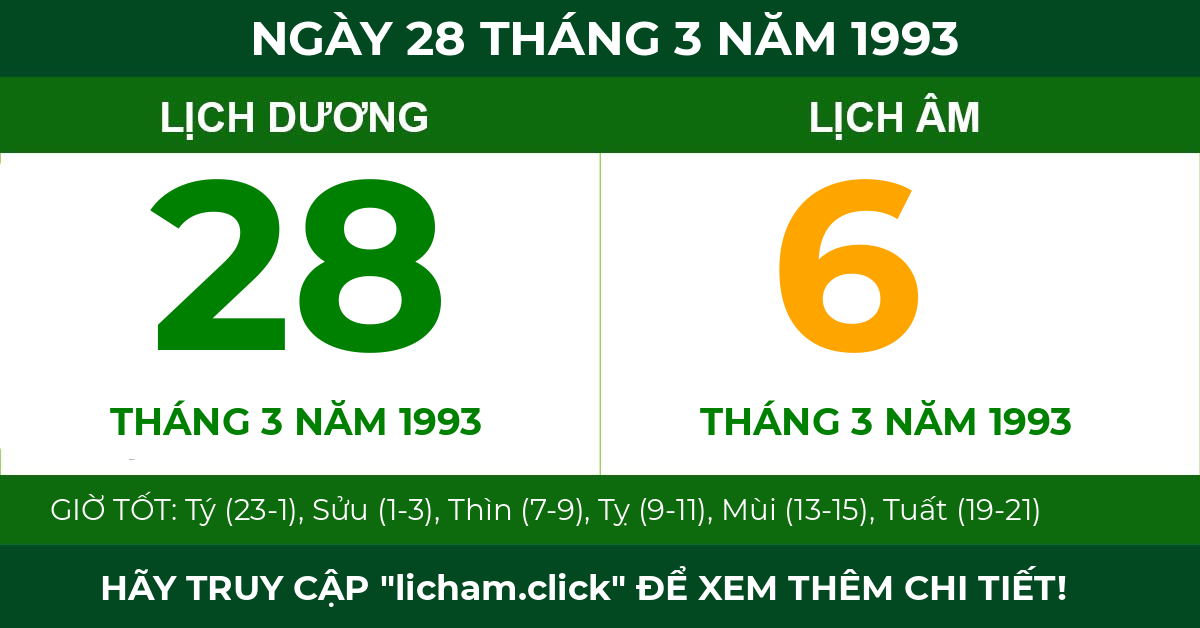 lịch âm ngày 28 tháng 3 năm 1993