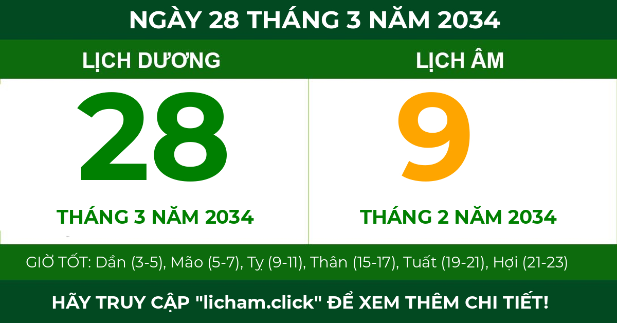 lịch âm ngày 28 tháng 3 năm 2034