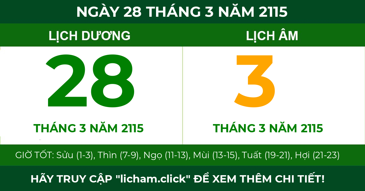 lịch âm ngày 28 tháng 3 năm 2115