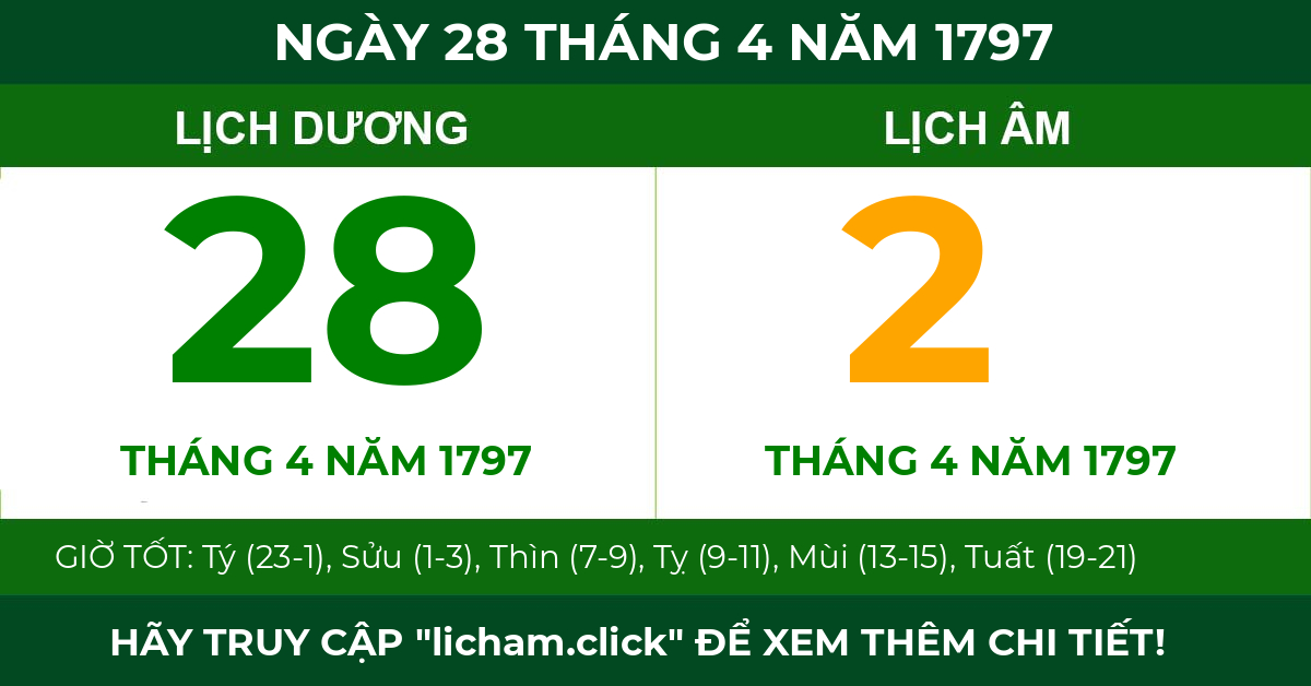 lịch âm ngày 28 tháng 4 năm 1797