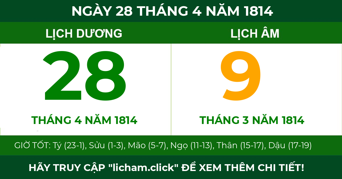 lịch âm ngày 28 tháng 4 năm 1814