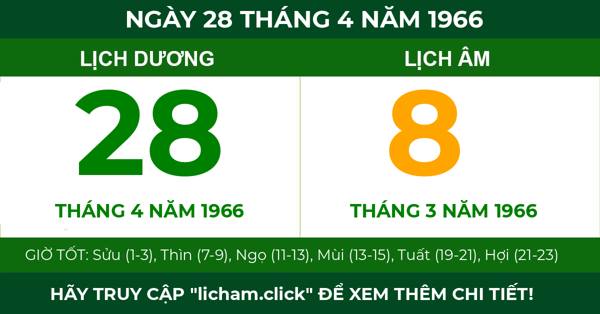 lịch âm ngày 28 tháng 4 năm 1966