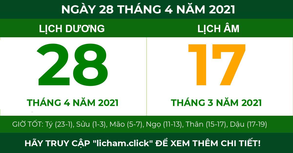 lịch âm ngày 28 tháng 4 năm 2021