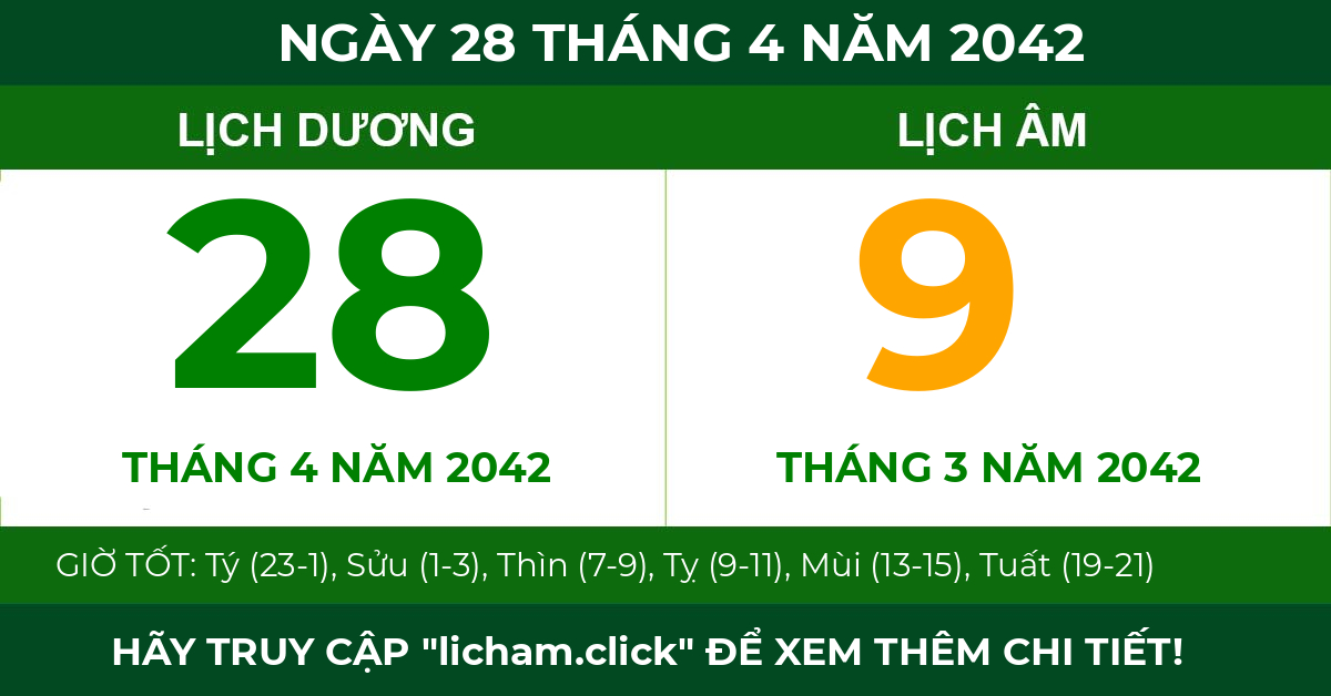 lịch âm ngày 28 tháng 4 năm 2042