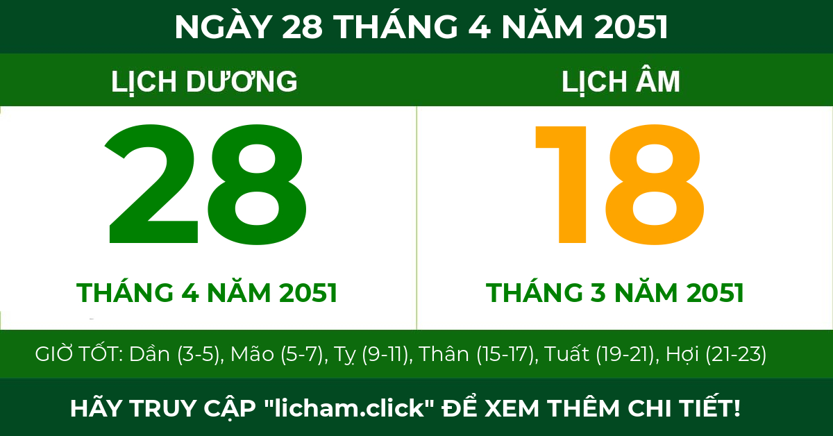lịch âm ngày 28 tháng 4 năm 2051