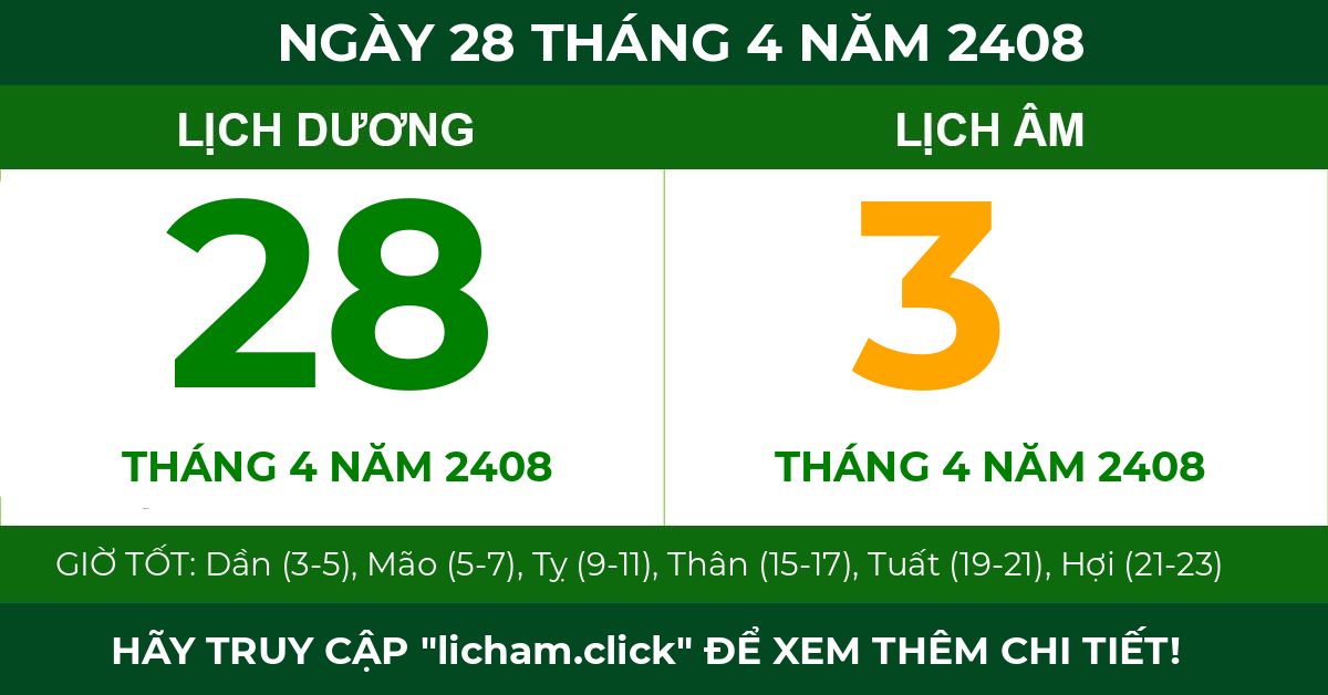 lịch âm ngày 28 tháng 4 năm 2408