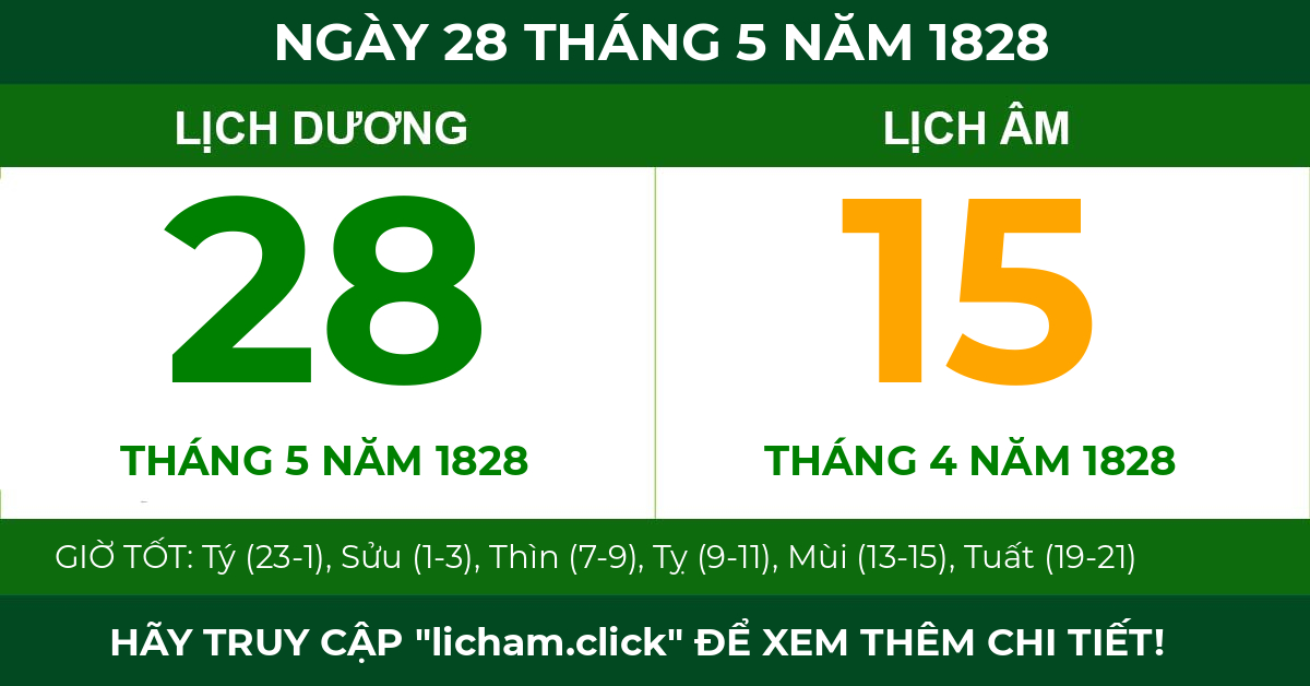 lịch âm ngày 28 tháng 5 năm 1828