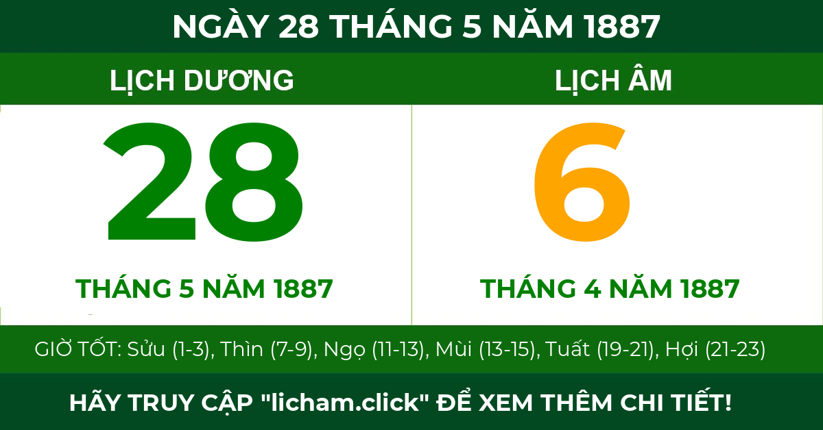 lịch âm ngày 28 tháng 5 năm 1887