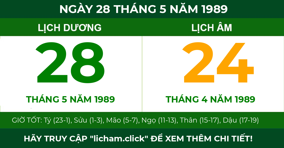 lịch âm ngày 28 tháng 5 năm 1989