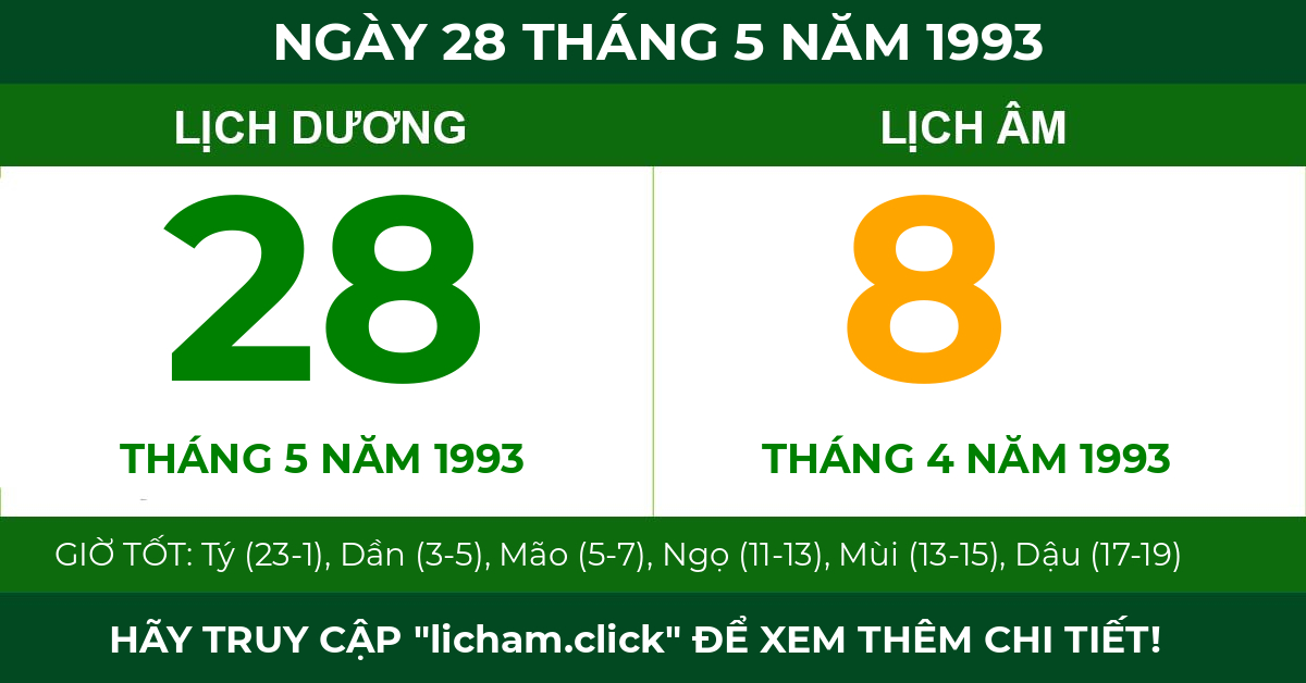 lịch âm ngày 28 tháng 5 năm 1993