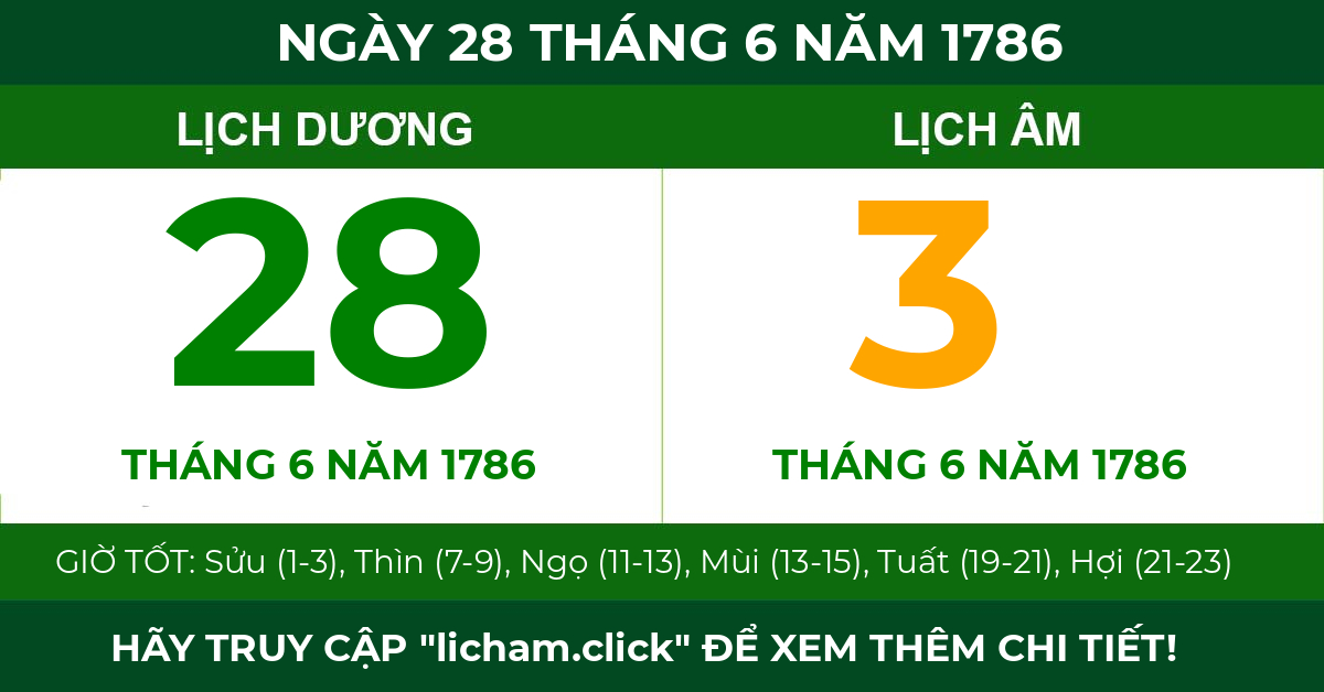 lịch âm ngày 28 tháng 6 năm 1786