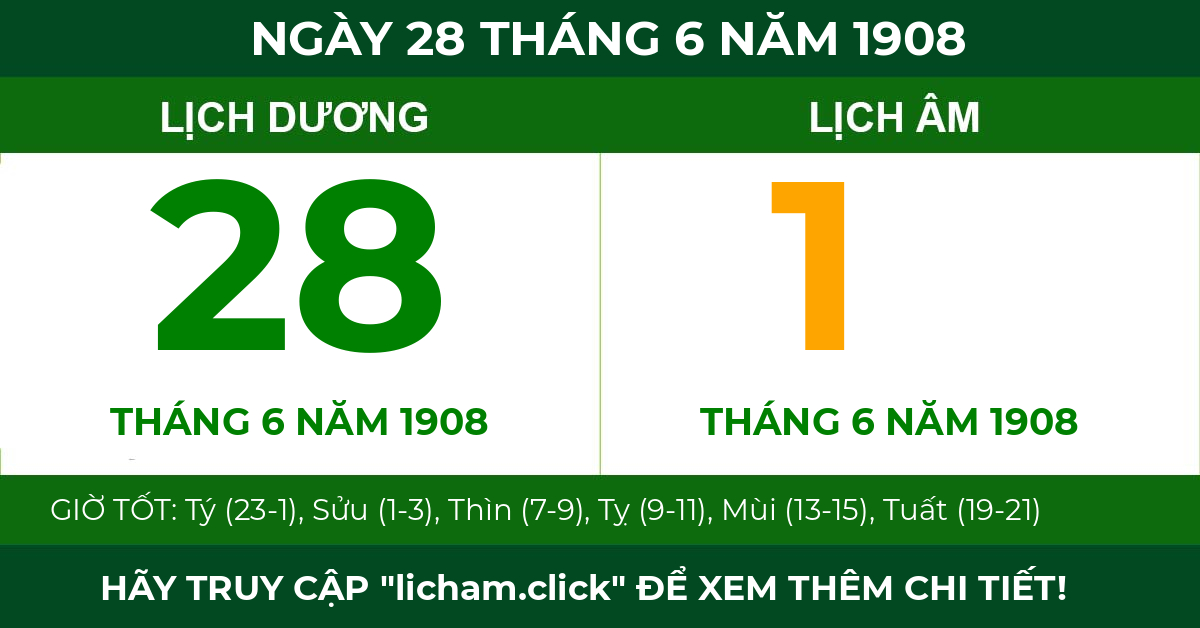 lịch âm ngày 28 tháng 6 năm 1908