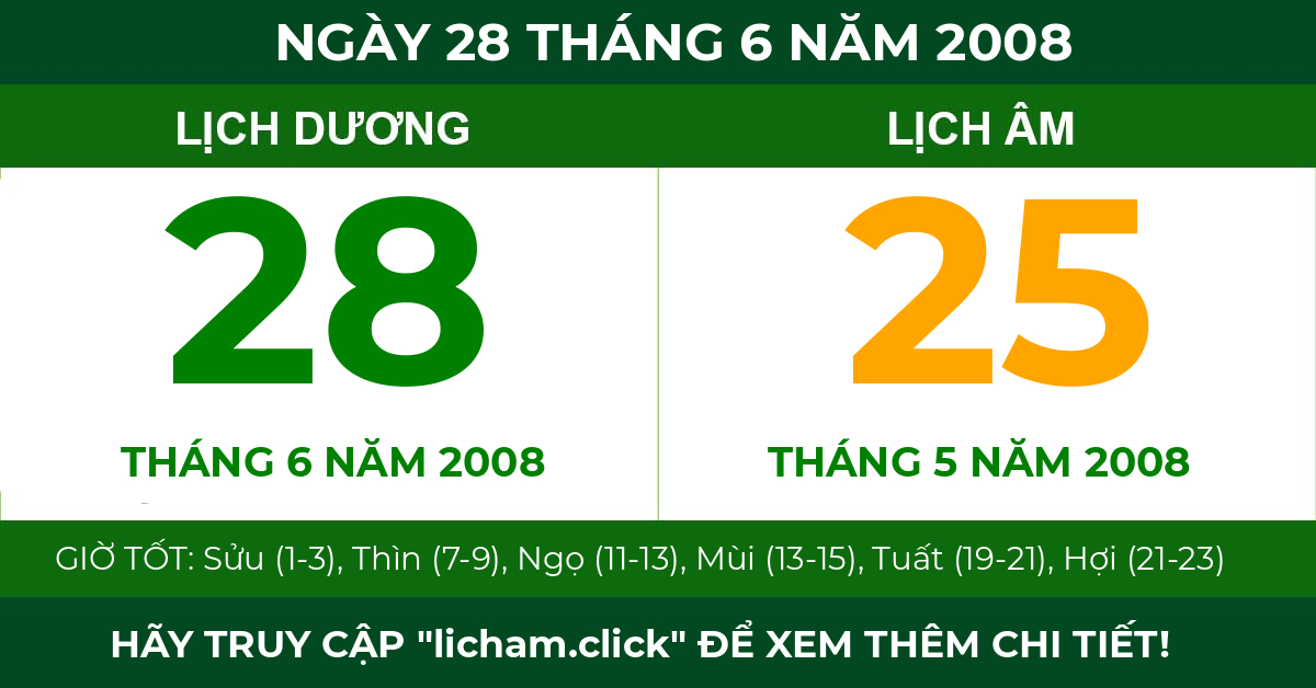 lịch âm ngày 28 tháng 6 năm 2008