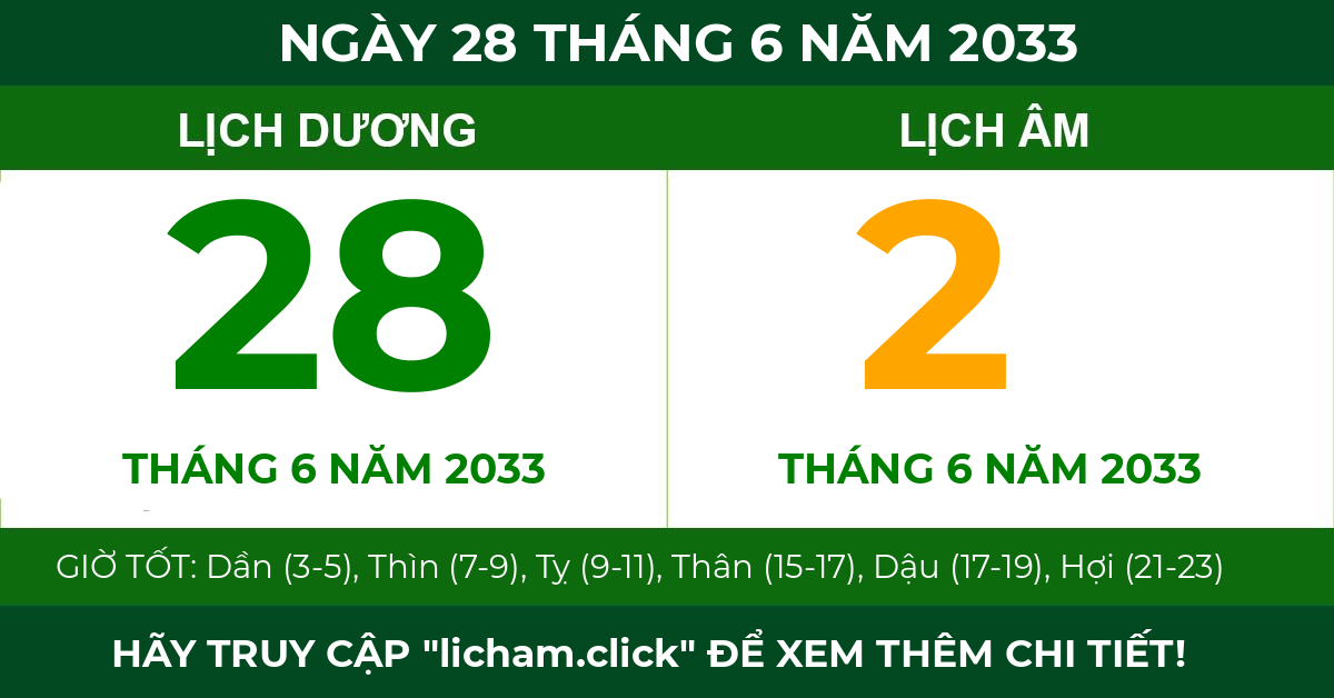 lịch âm ngày 28 tháng 6 năm 2033