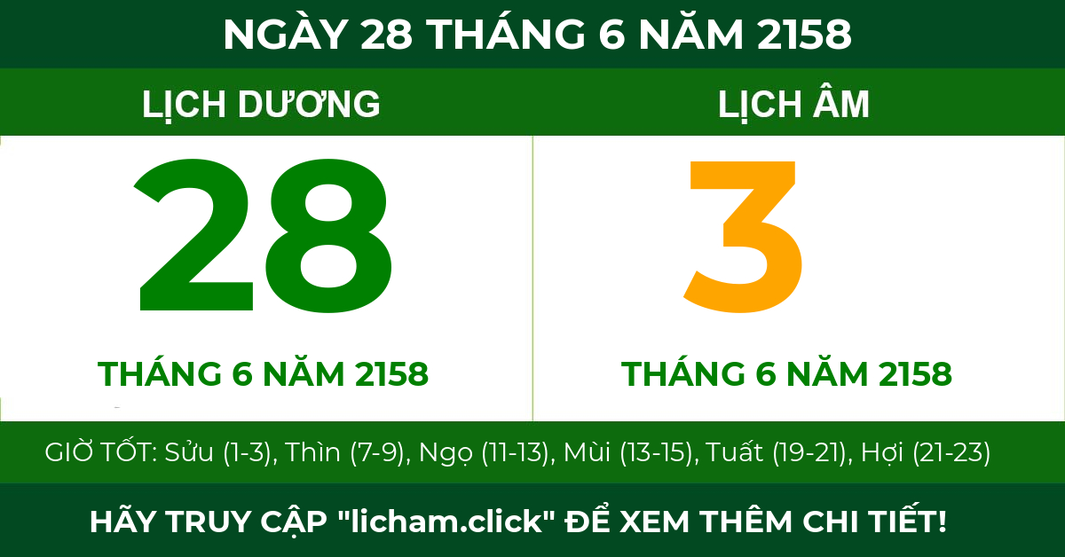 lịch âm ngày 28 tháng 6 năm 2158