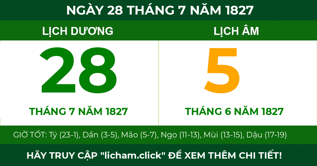 lịch âm ngày 28 tháng 7 năm 1827