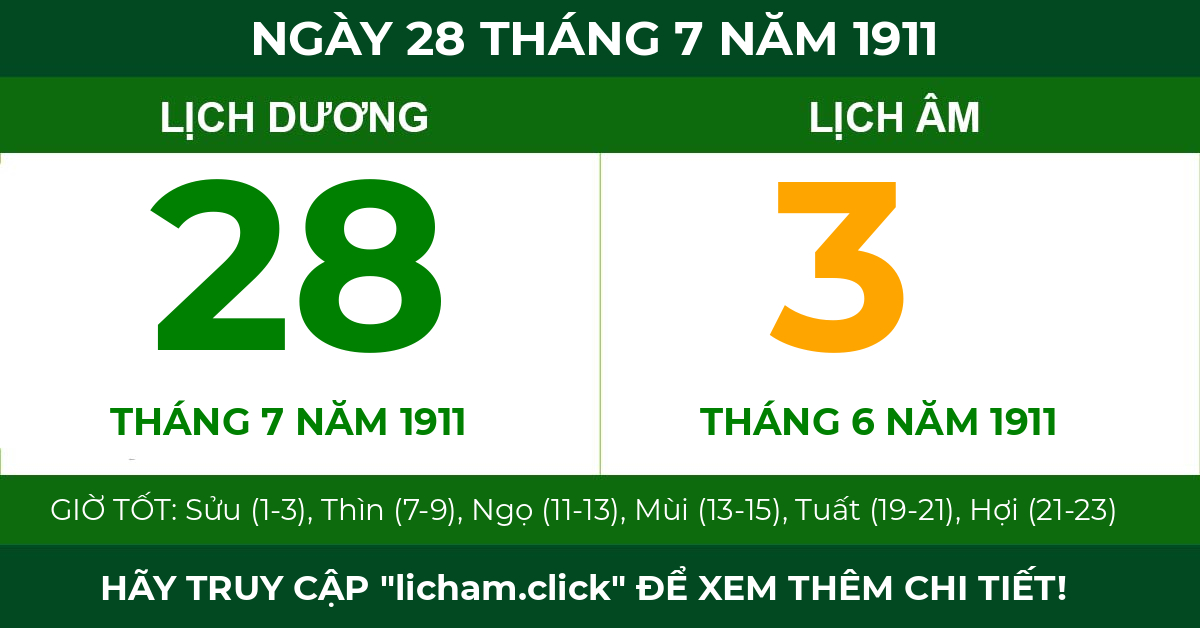 lịch âm ngày 28 tháng 7 năm 1911