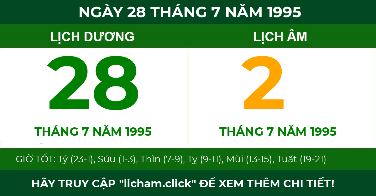 lịch âm ngày 28 tháng 7 năm 1995