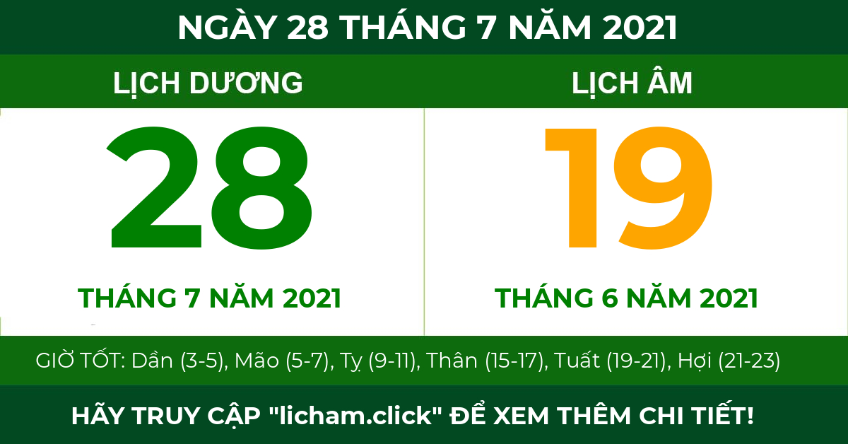 lịch âm ngày 28 tháng 7 năm 2021