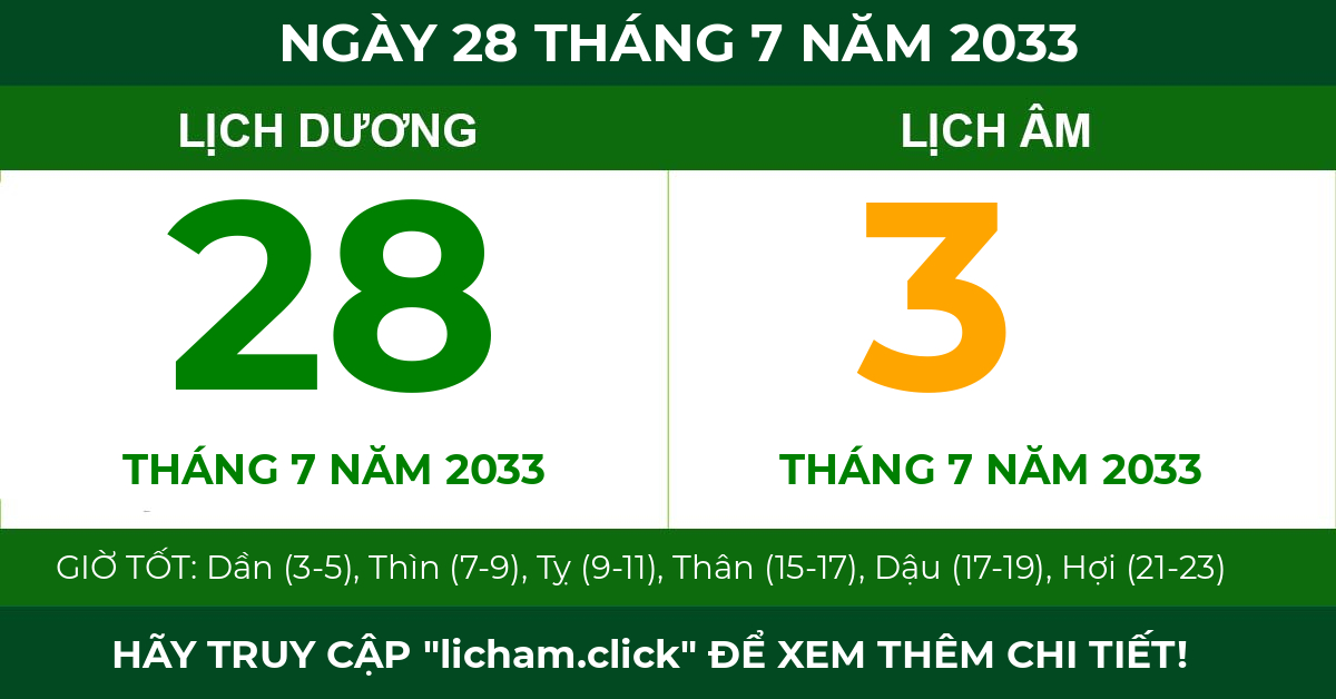 lịch âm ngày 28 tháng 7 năm 2033
