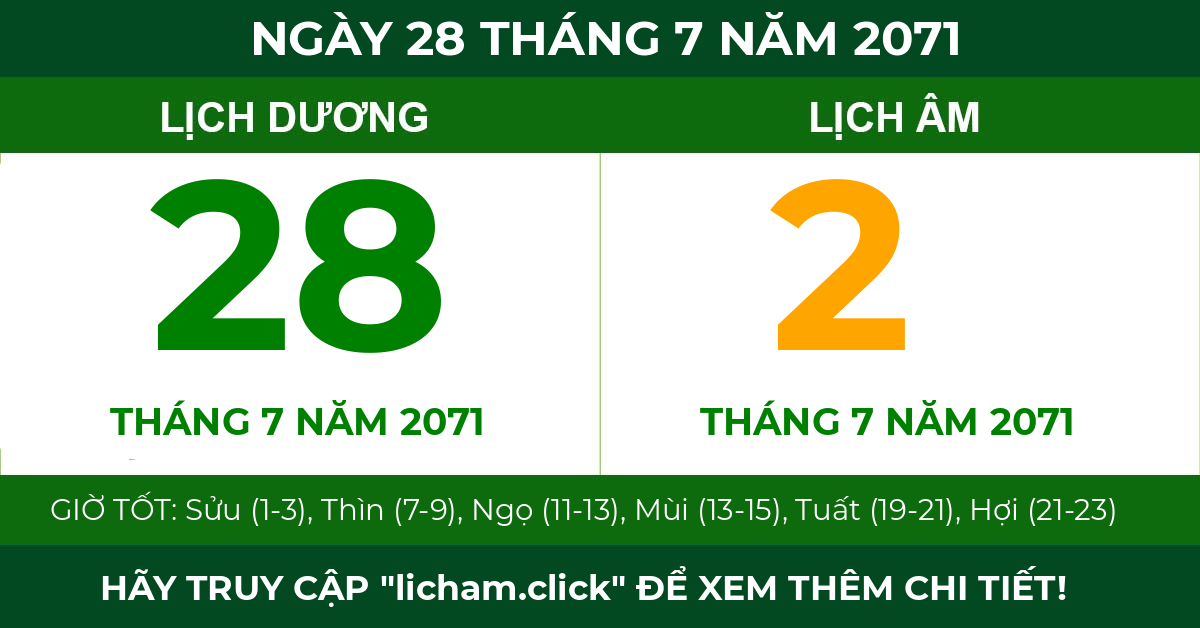 lịch âm ngày 28 tháng 7 năm 2071