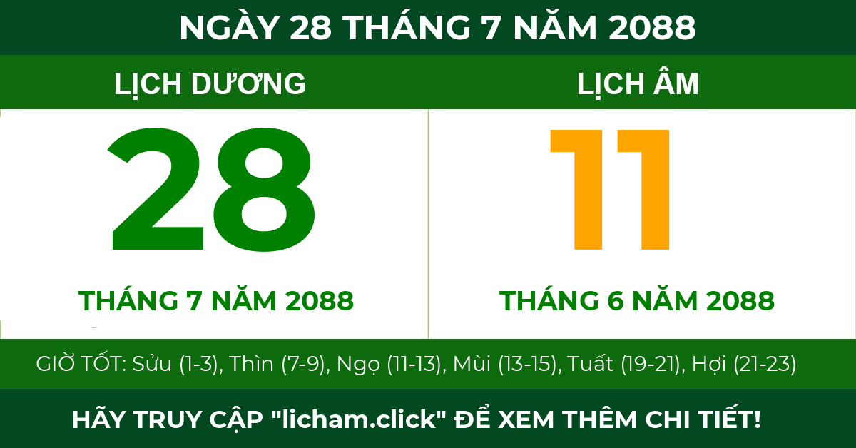 lịch âm ngày 28 tháng 7 năm 2088