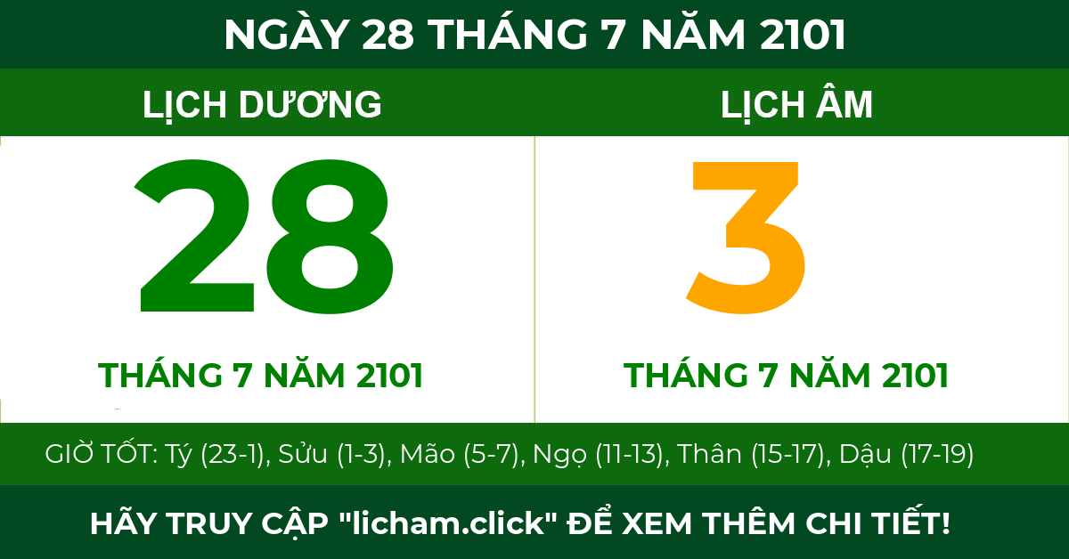 lịch âm ngày 28 tháng 7 năm 2101