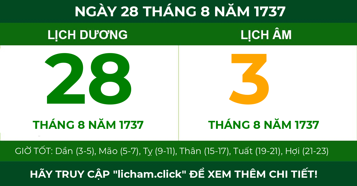 lịch âm ngày 28 tháng 8 năm 1737