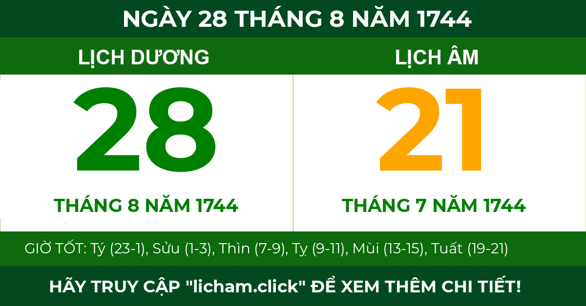 lịch âm ngày 28 tháng 8 năm 1744