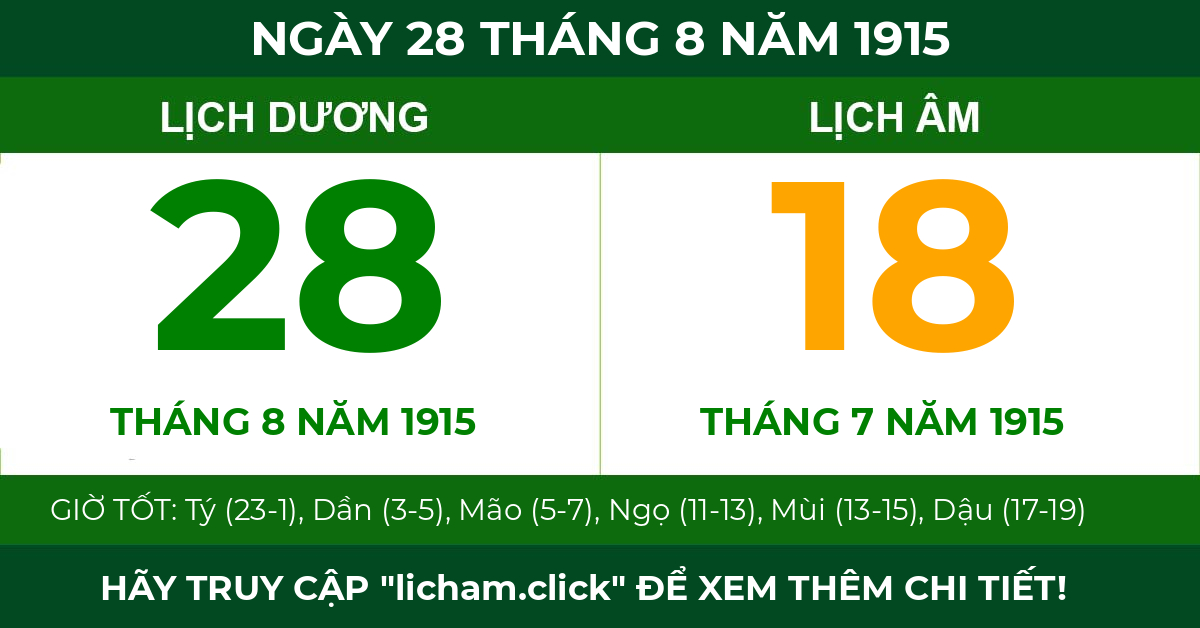 lịch âm ngày 28 tháng 8 năm 1915