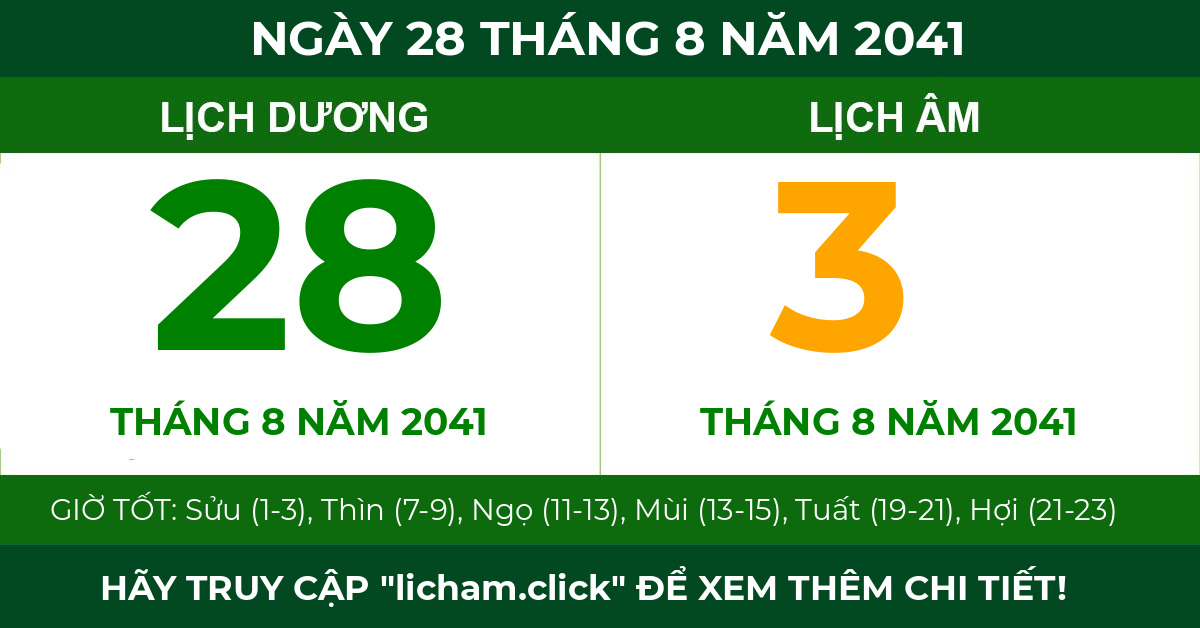 lịch âm ngày 28 tháng 8 năm 2041