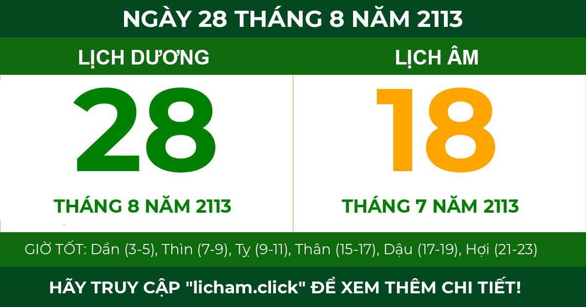 lịch âm ngày 28 tháng 8 năm 2113