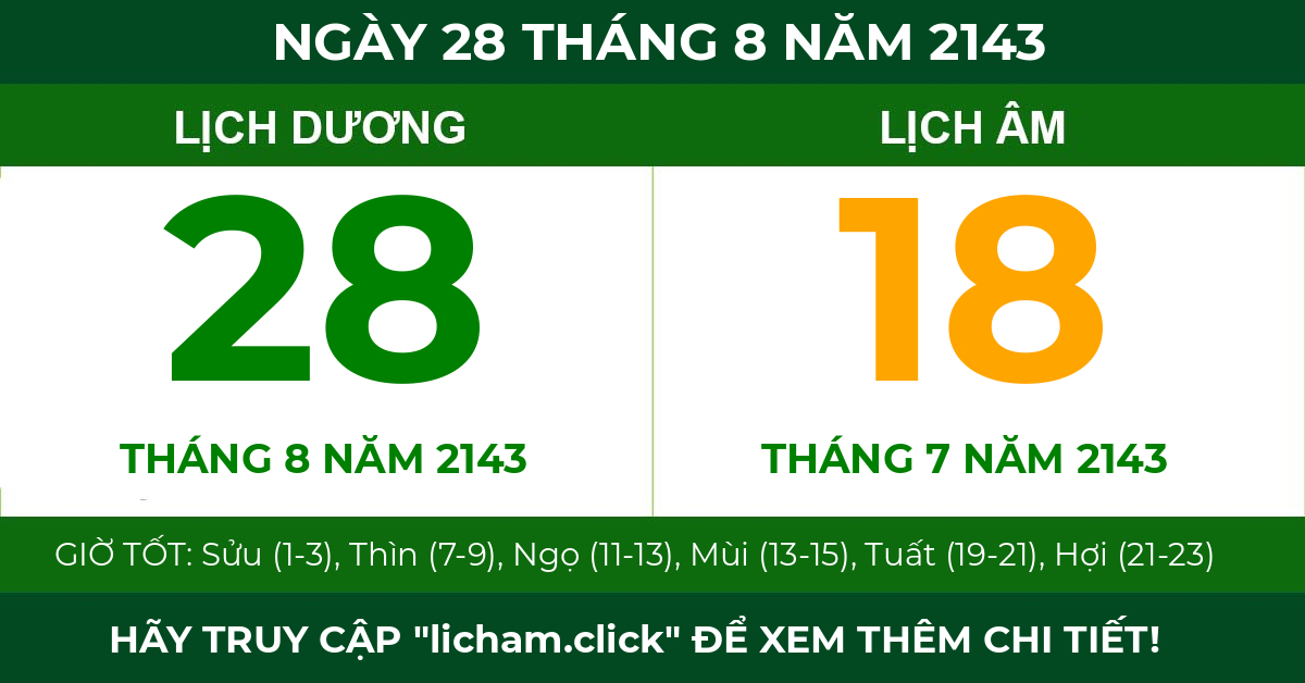 lịch âm ngày 28 tháng 8 năm 2143