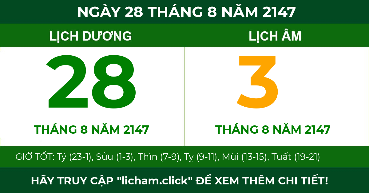 lịch âm ngày 28 tháng 8 năm 2147