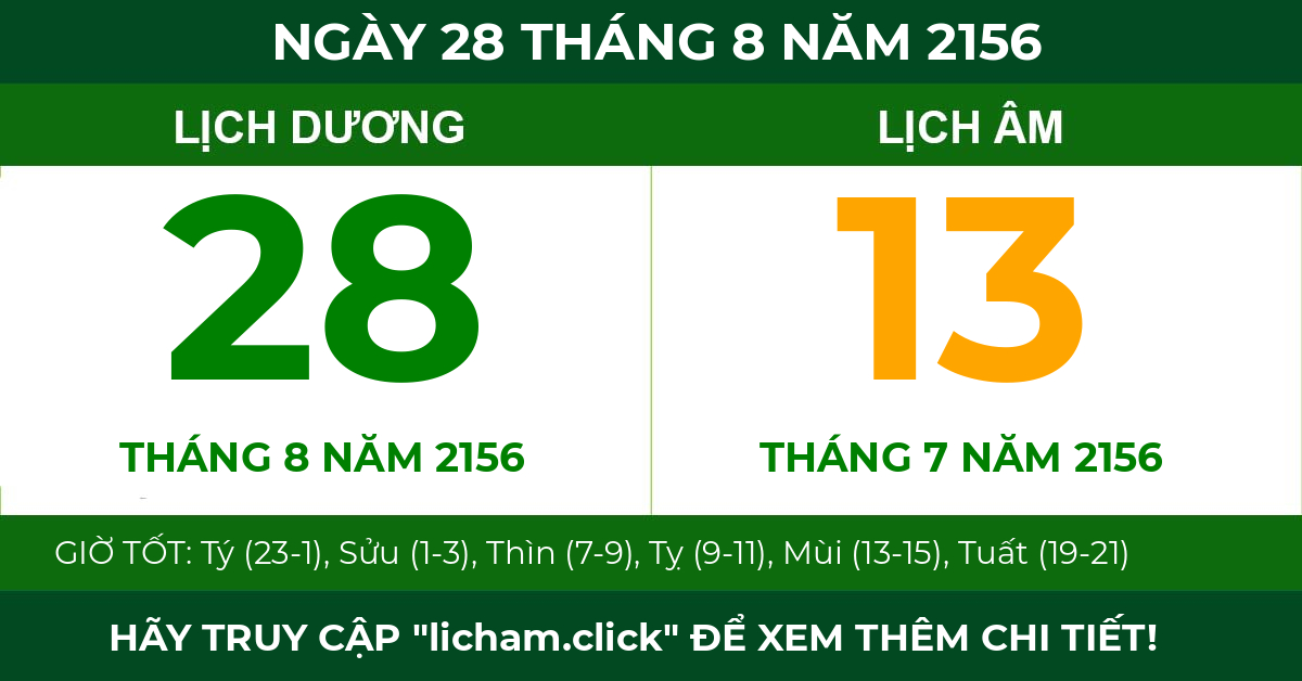 lịch âm ngày 28 tháng 8 năm 2156