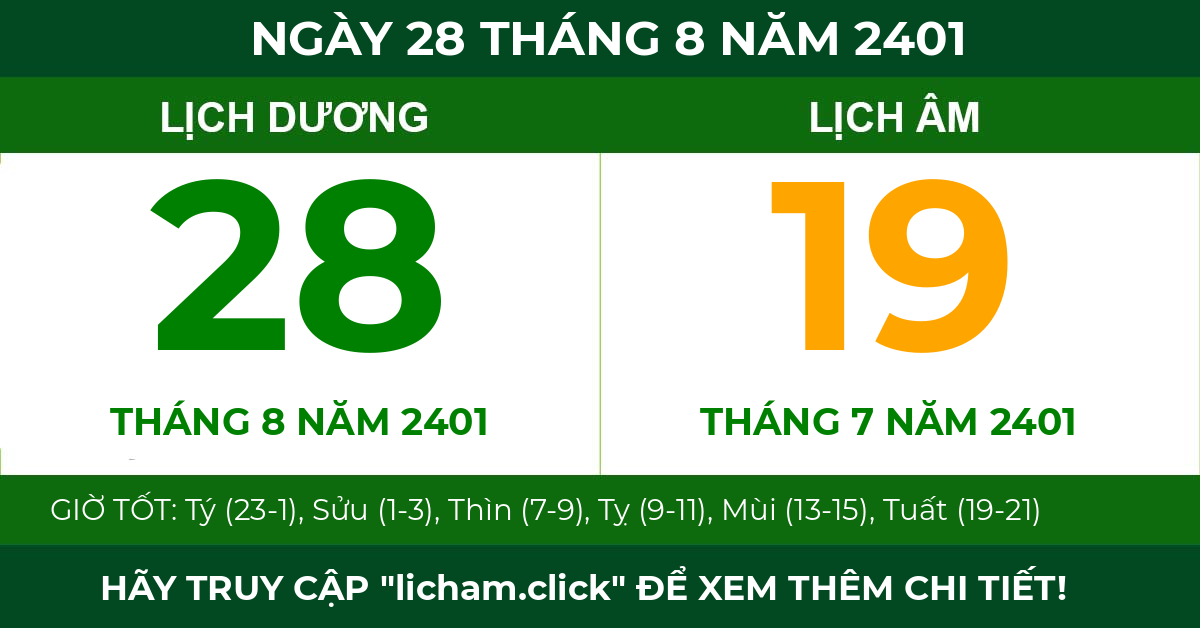 lịch âm ngày 28 tháng 8 năm 2401