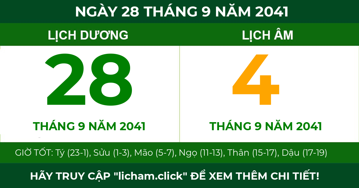 lịch âm ngày 28 tháng 9 năm 2041
