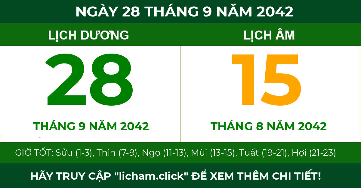 lịch âm ngày 28 tháng 9 năm 2042
