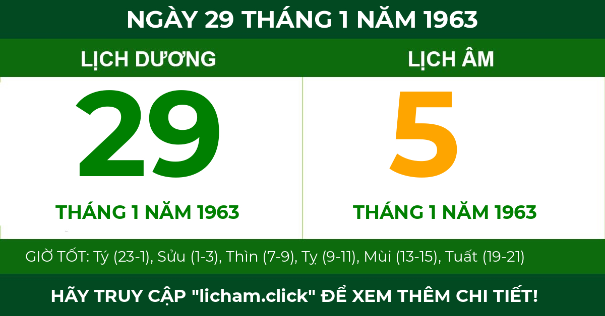 lịch âm ngày 29 tháng 1 năm 1963
