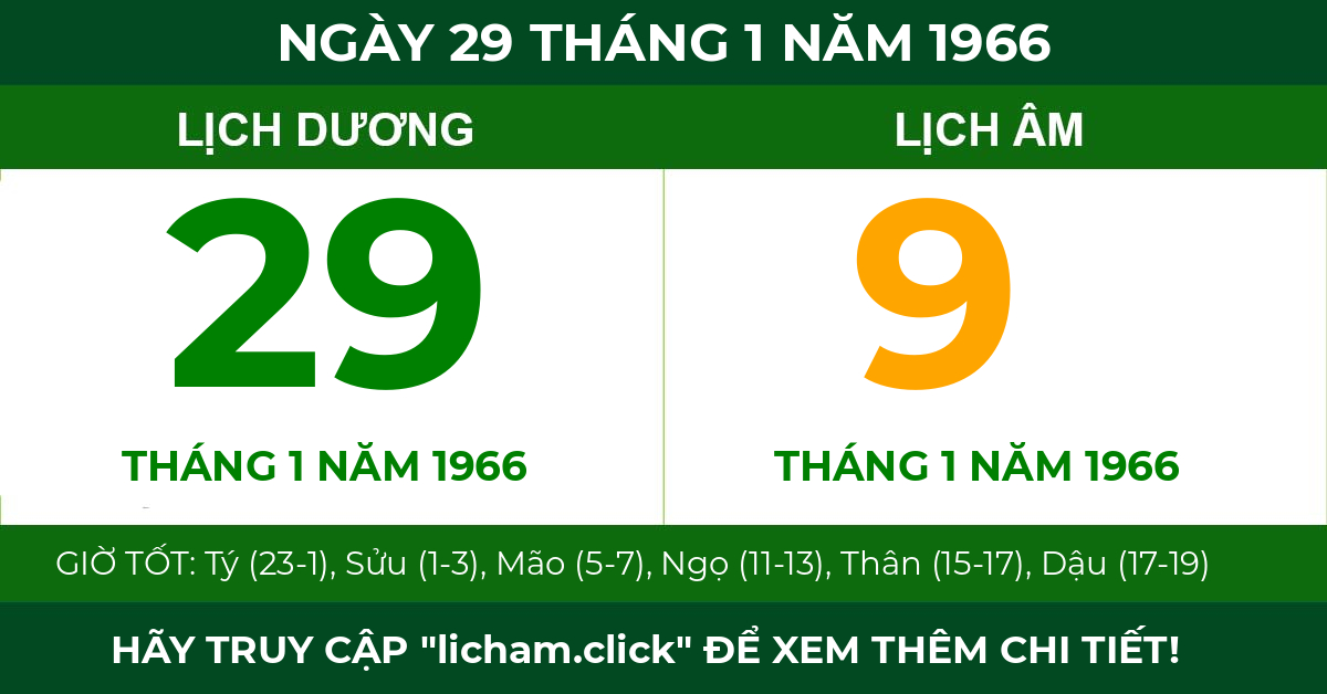 lịch âm ngày 29 tháng 1 năm 1966